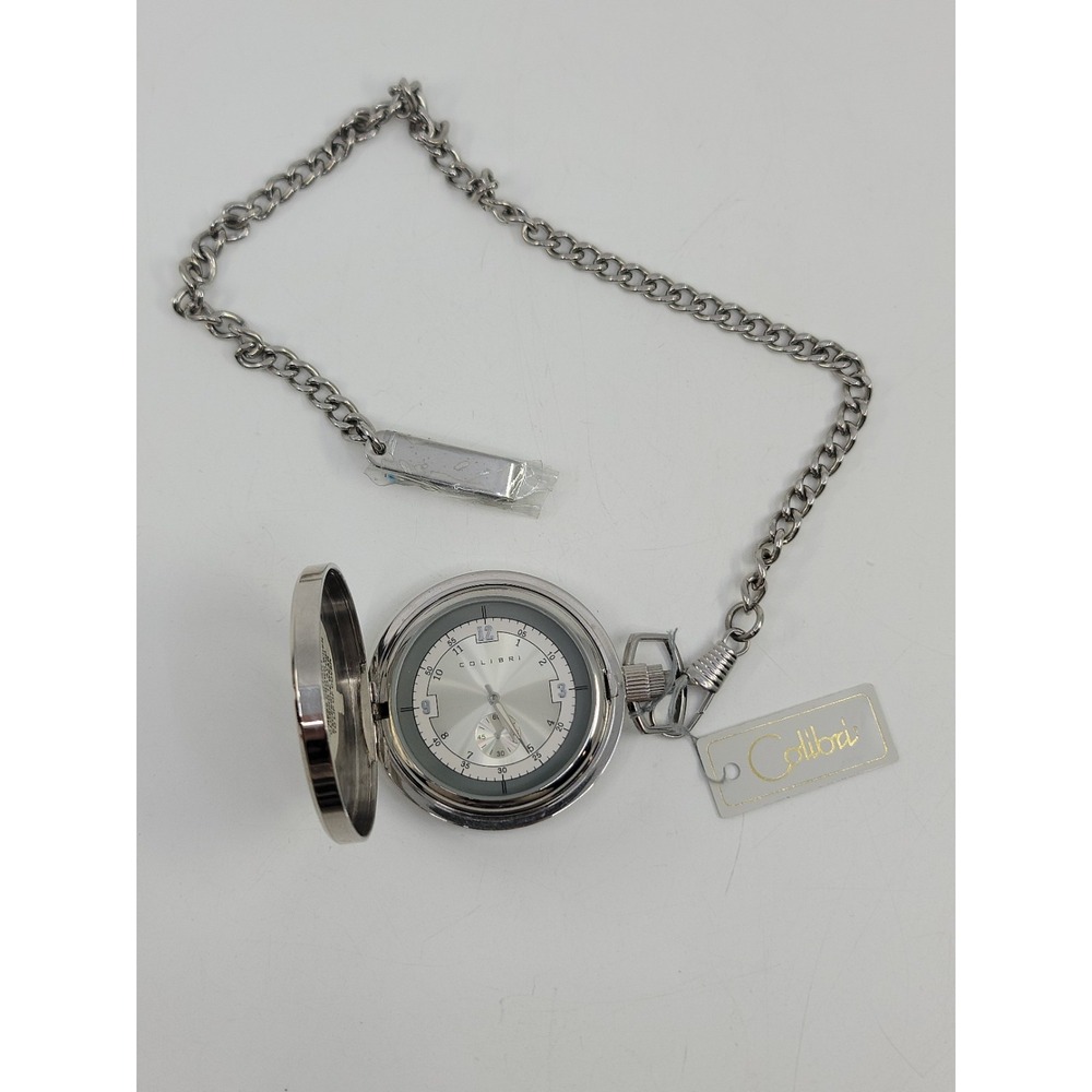 Colibri Quartz Pocket Watch Stainless Steel New Working Conditon With Chain
